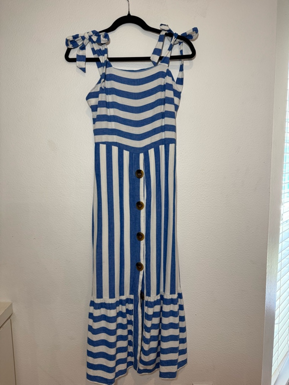 Studio Blue & White Striped Tie Strap Midi Dress Size 4